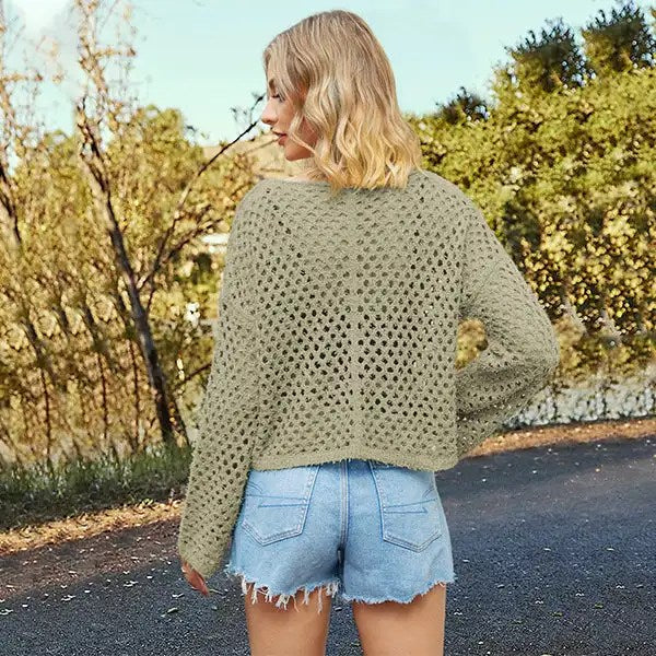 Stay Stylish and Cozy with Our 2024 Summer Long Sleeves Hollow Out Sweater - Perfect for Any Occasion!