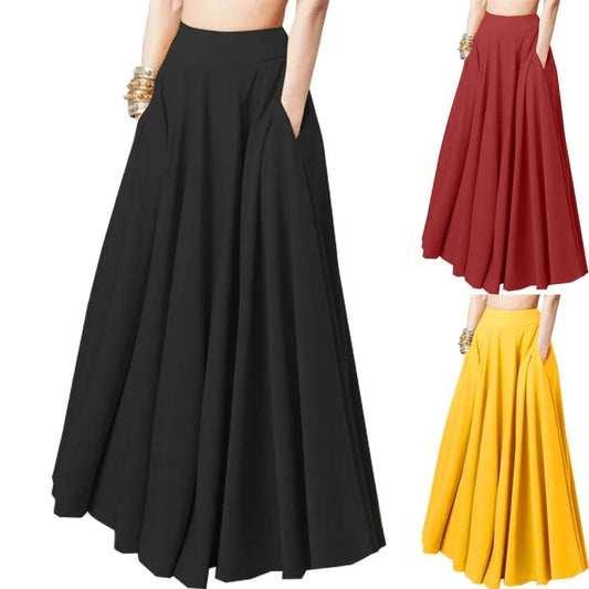 2024 spring new large-size women's clothing solid color half-length skirt pleated skirt elastic waist