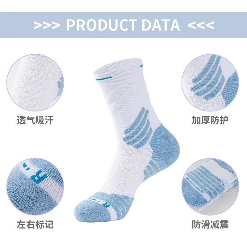 Elite Men's High Top Running Socks - Thickened Towel Bottom, Mid-Length Basketball Sports Socks for Professionals