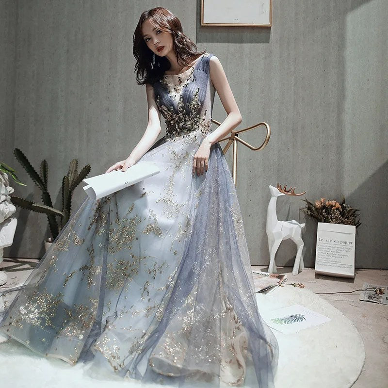 Evening dress women's banquet 2024 new sequined annual meeting host temperament long celebrity birthday party dress