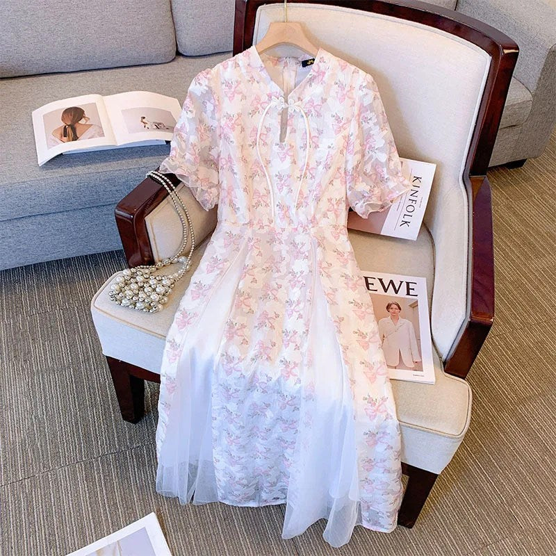 Stylish Plus Size Women's Retro Floral Dress for Summer - 60-175 KGS Tea Break Skirt