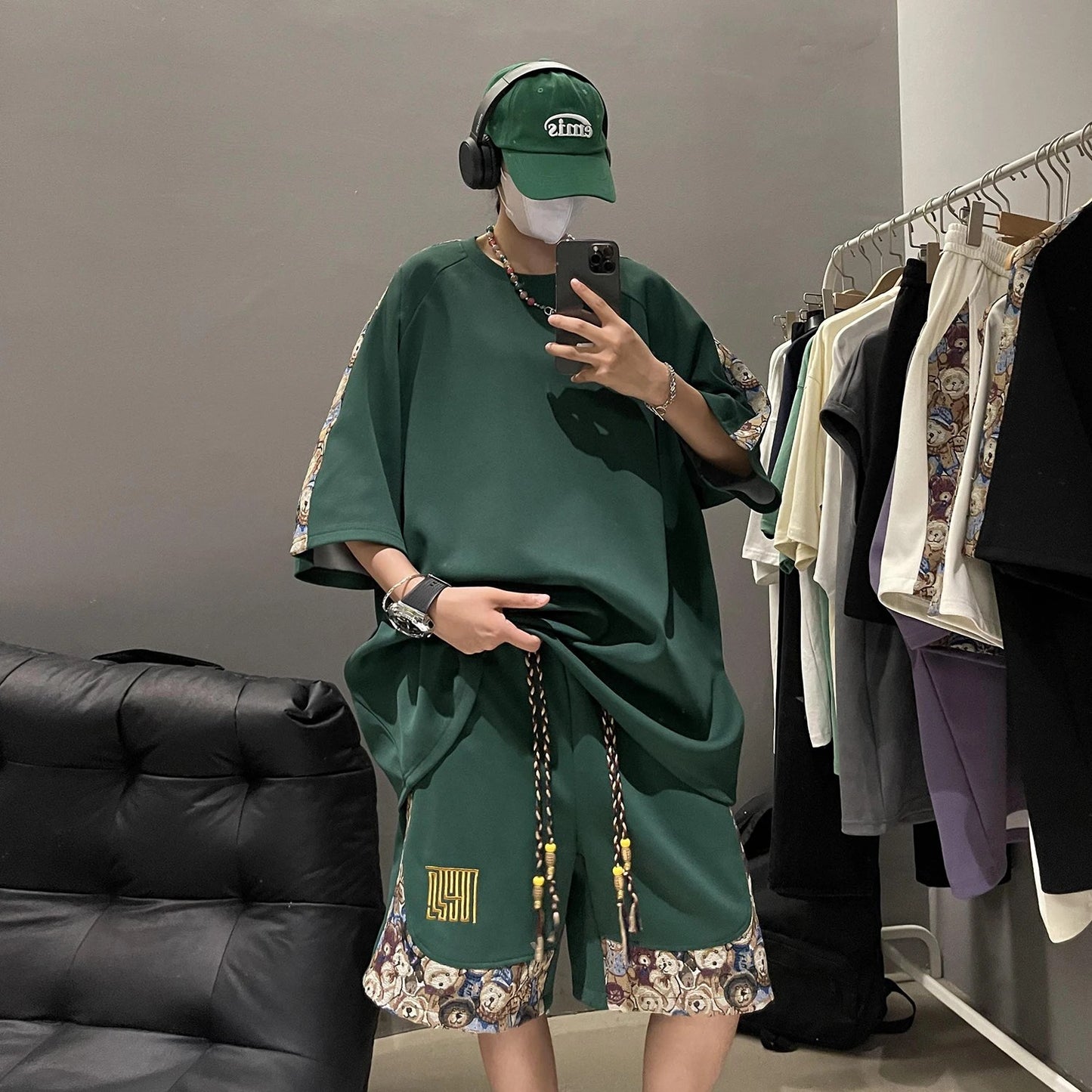 High-End Men's Summer Sportswear Suit: Trendy Brand T-Shirts and Shorts Two-Piece Set - Handsome Men's Clothing