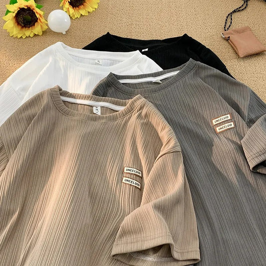 Men's Ice Silk T-shirt Short-sleeved Summer Loose Trendy Brand Personalized Simple Round Neck Men T Shirt