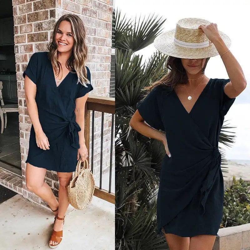 Unleash Your Inner Goddess with Our Summer Sexy V-neck Lace Up Irregular Women's Dress