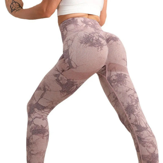 Women's High-Waisted Tie-Dye Yoga Pants - Autumn/Winter Sports Tight-Fitting Belly Tightening Pants
