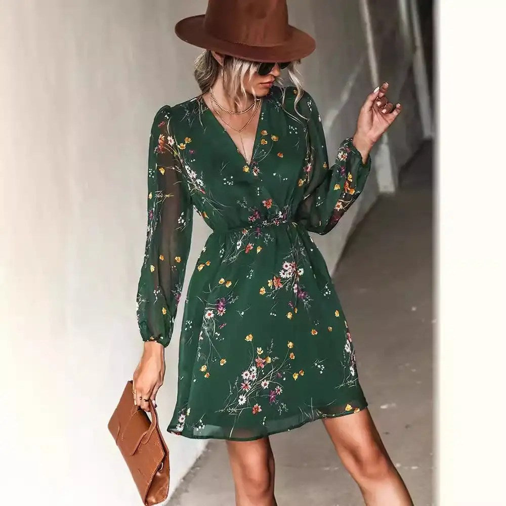 Floral Explosion: The Ultimate V-Neck Chiffon Dress for a Stylish Spring and Summer Look