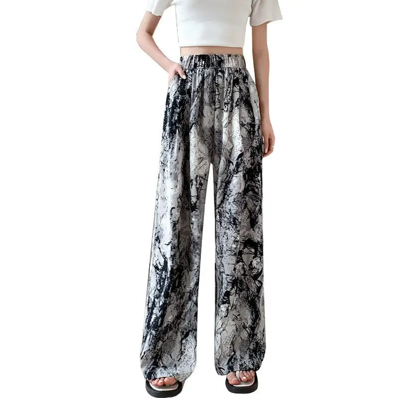 Effortlessly Chic: Ink-and-Wash Tie-Dyed Wide-Leg Women's High Waist Slim Casual Summer Pants