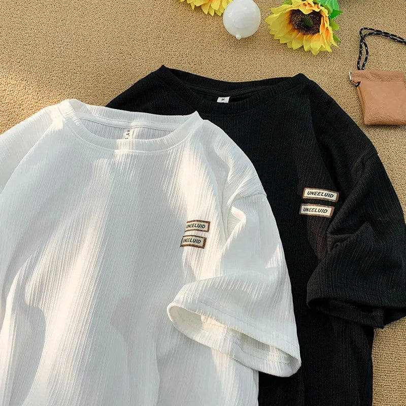 Men's Ice Silk T-shirt Short-sleeved Summer Loose Trendy Brand Personalized Simple Round Neck Men T Shirt