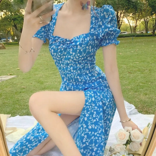 2024 New Floral Dress: Sweet and Spicy Wind Split Long Skirt for Women's Summer - Niche Design Sense