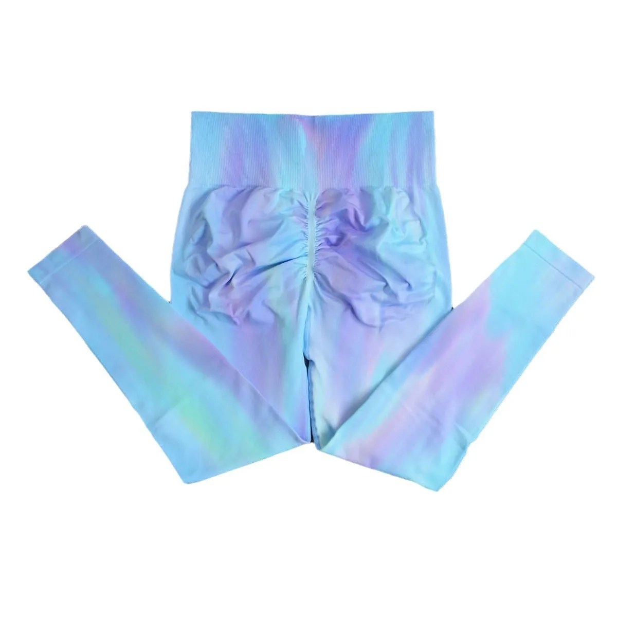 High Waist Women's Tie-Dye Yoga Pants - Peach Hip Gym Tights with Belly Tuck Feature for Running & Sports
