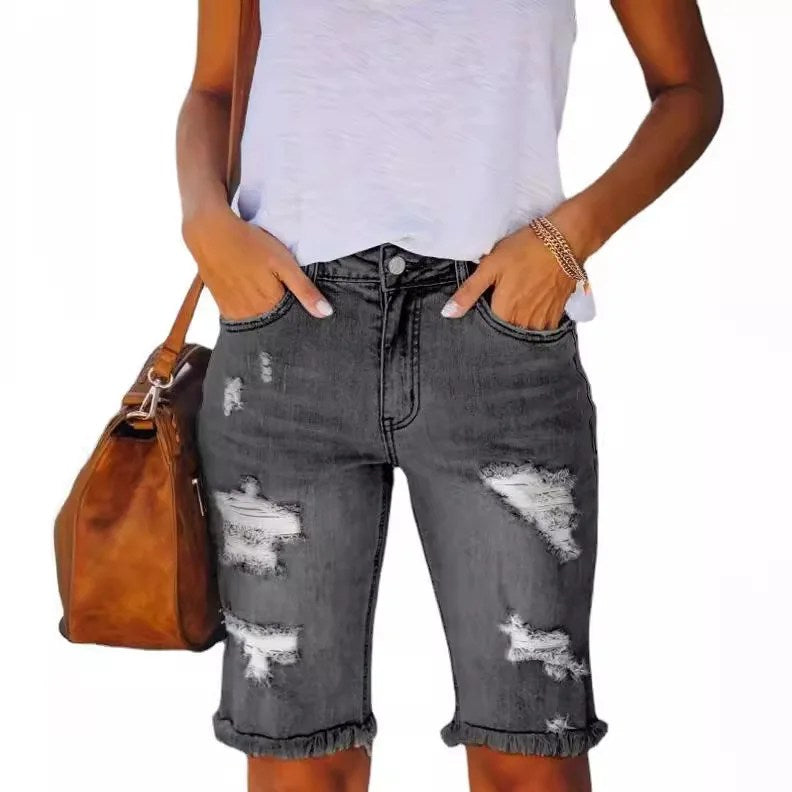 Get the Ultimate Ripped Look with New Styla's Washed Cotton Tassel Ripped Shorts for Women