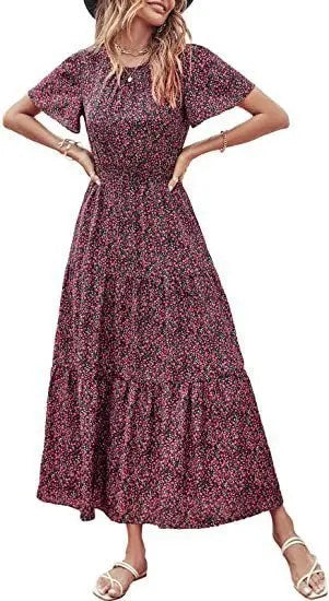Spring & Autumn: New Floral Thin Waist Long Skirt Dress for Women - Perfect for Any Occasion!