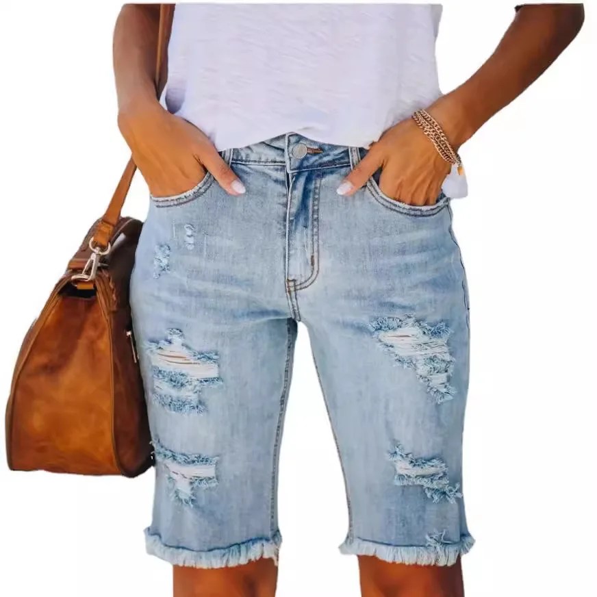 Get the Ultimate Ripped Look with New Styla's Washed Cotton Tassel Ripped Shorts for Women