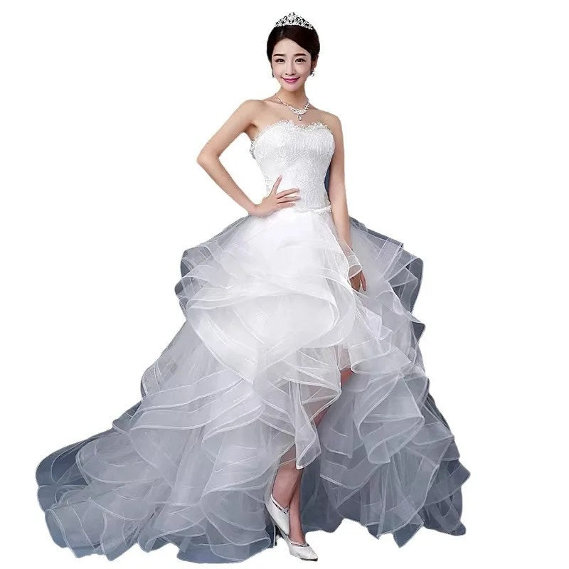 Light Wedding Dress, Short in Front and Long in The Back, Small Trailing, Slim and Thin