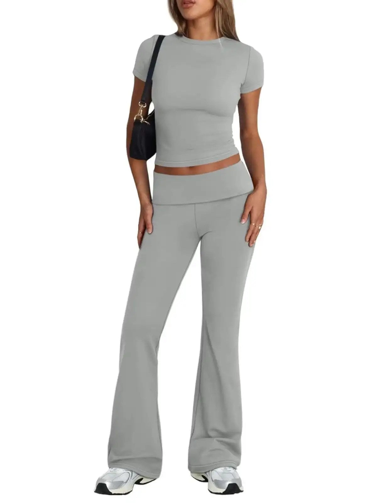 Stay Stylish this Summer with women summer suit Casual Wear Suit for Women - Short Sleeved Top and Folding Bell Pants