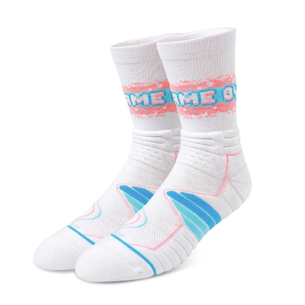 High-Top Elite Basketball Socks with Towel Bottom, Breathable Casual GAME OVER Design for Men and Women