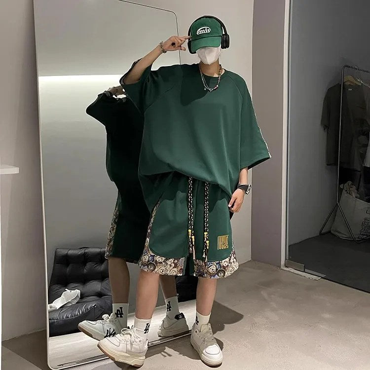 High-End Men's Summer Sportswear Suit: Trendy Brand T-Shirts and Shorts Two-Piece Set - Handsome Men's Clothing