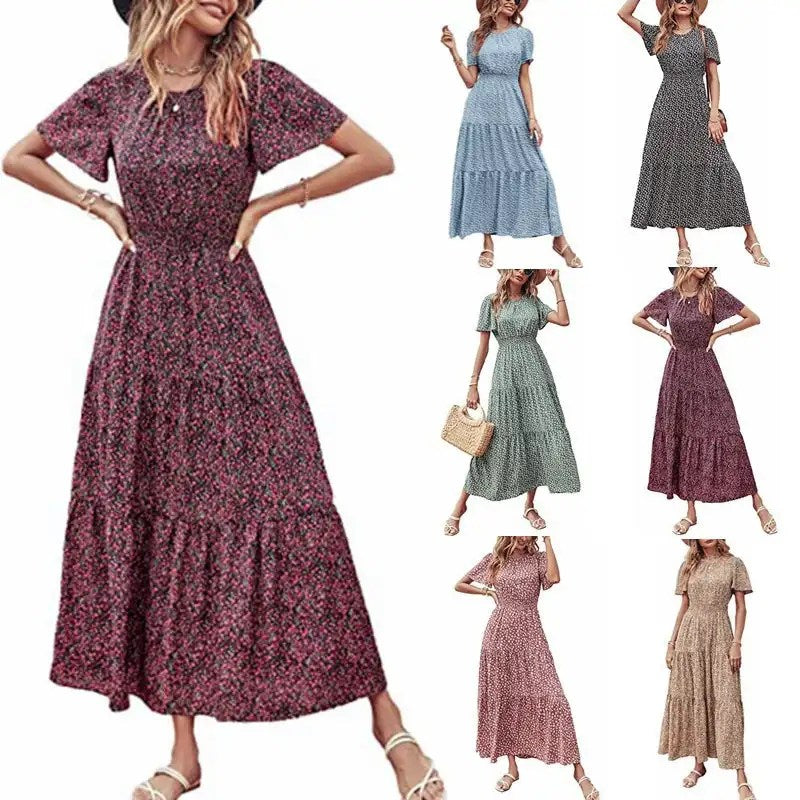 Spring & Autumn: New Floral Thin Waist Long Skirt Dress for Women - Perfect for Any Occasion!