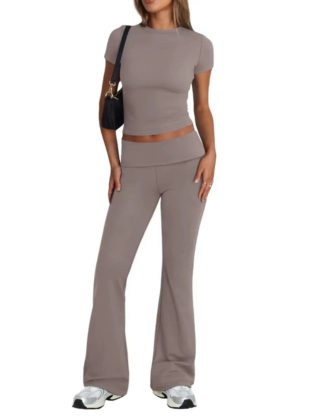Stay Stylish this Summer with women summer suit Casual Wear Suit for Women - Short Sleeved Top and Folding Bell Pants