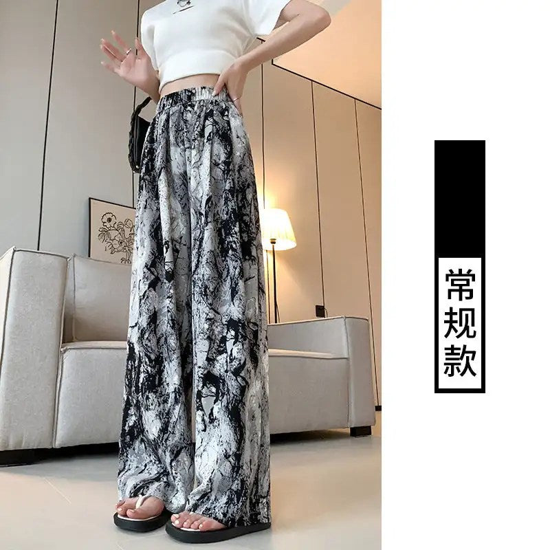 Effortlessly Chic: Ink-and-Wash Tie-Dyed Wide-Leg Women's High Waist Slim Casual Summer Pants