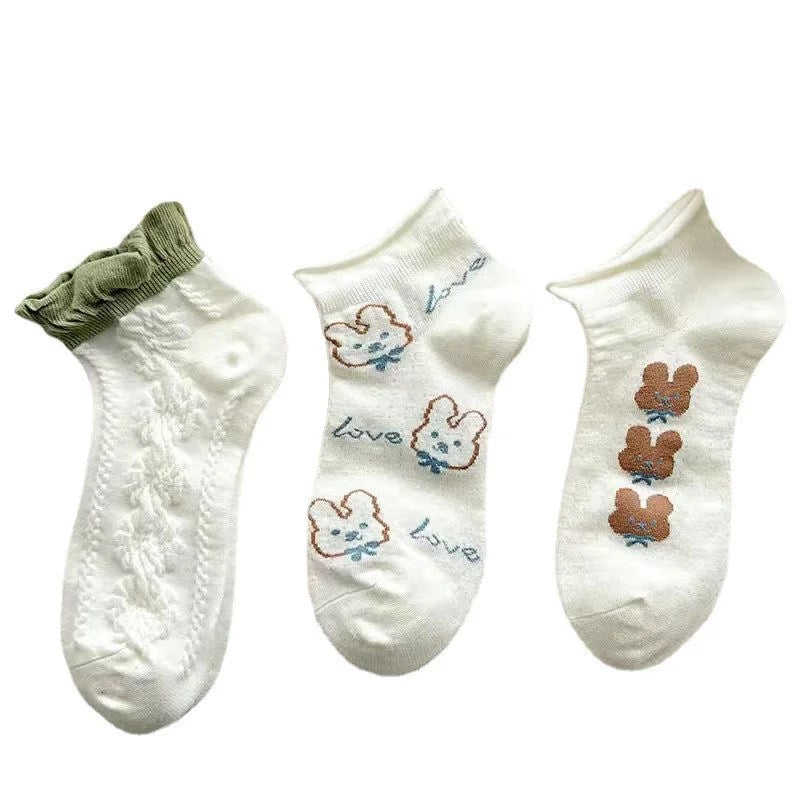 Stay Stylish this Season with Cute Japanese Lace Low-Top Socks in White for Spring and Summer-10PRS