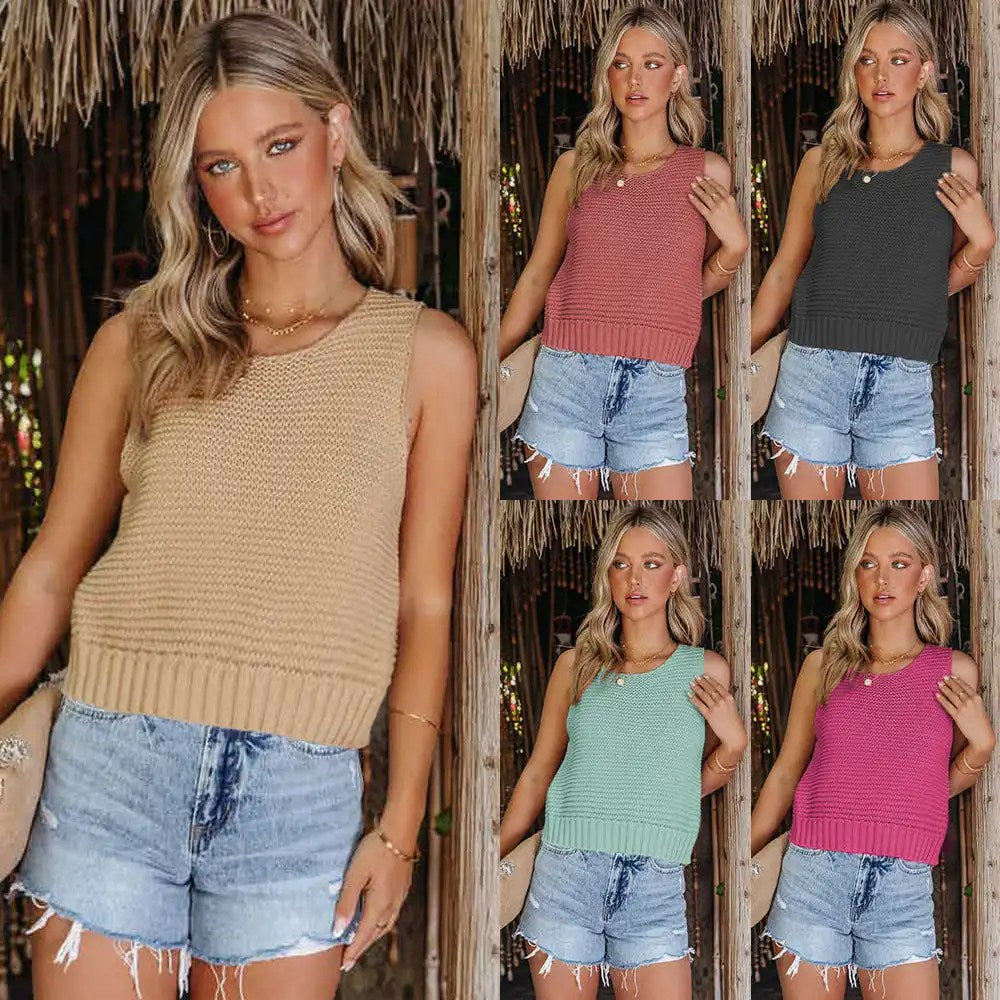 2024 Summer Women's Clothing Fashion: Versatile Solid Color Camisoles and Knitted Button Vests for a Stylish Wardrobe