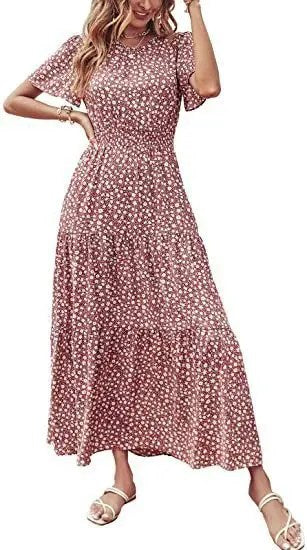 Spring & Autumn: New Floral Thin Waist Long Skirt Dress for Women - Perfect for Any Occasion!