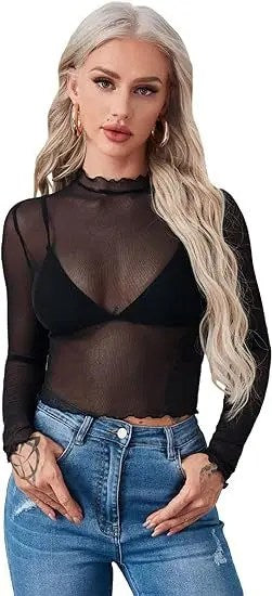2024 Women's Mesh Navel Transparent Top: The Ultimate Transparent Top for Summer and Spring