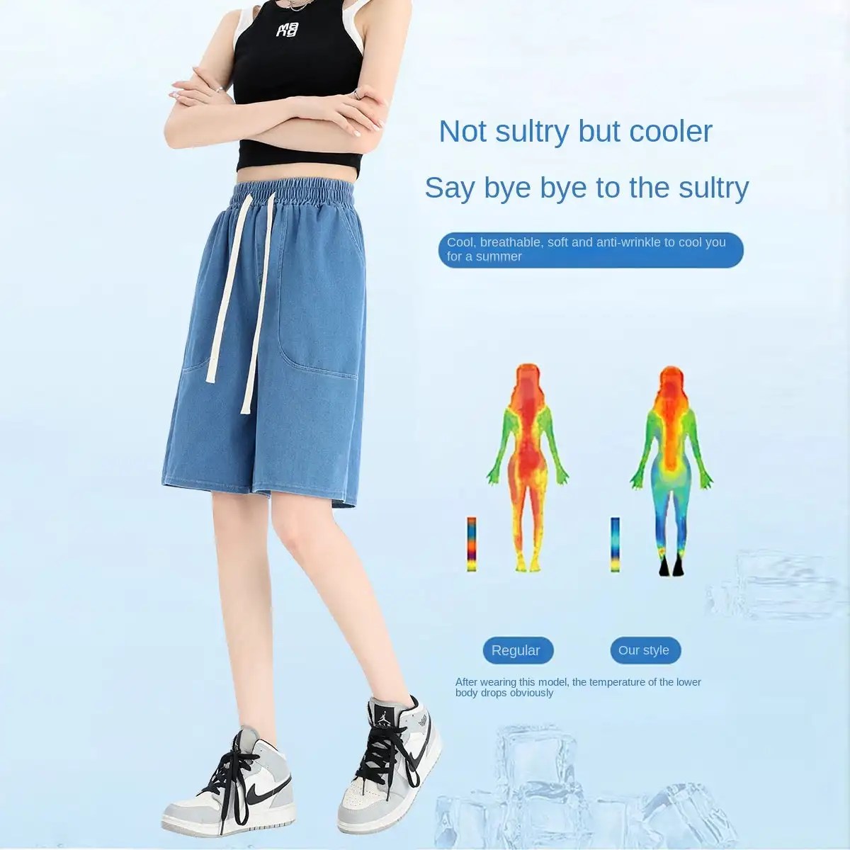 Stay Cool and Stylish this Summer with Tencel Denim Jean Shorts for Women - High Waist, Loose Fit, and Wide-Leg Design!