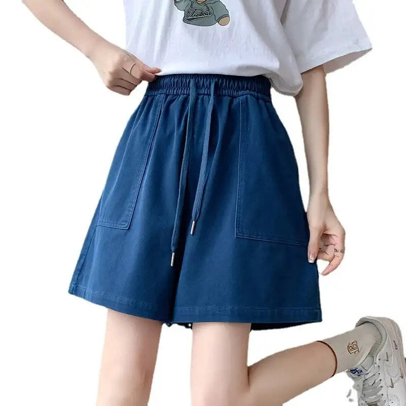 Stay Cool and Stylish this Summer with our Women's High Waisted Washed Silk Denim Jean Short - Loose, Slimming, and Comfortable!