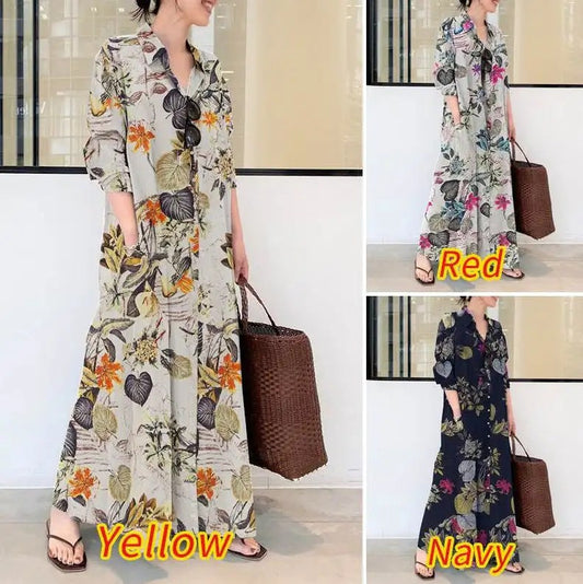 Upgrade Your Wardrobe with Our New Style Cotton and Linen Print Long Shirt Dress - Perfect for Casual and Comfortable Days!
