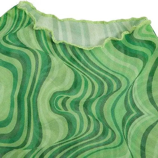 Women's Trumpet Sleeves Top with Lettuce Edging and Flower Mesh - Perfect for Open Navel T-shirt Look!