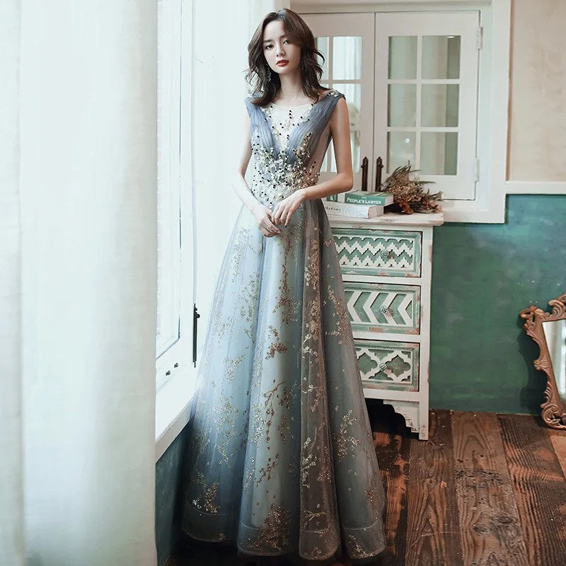 Evening dress women's banquet 2024 new sequined annual meeting host temperament long celebrity birthday party dress