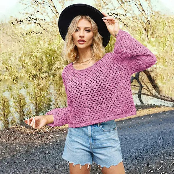 Stay Stylish and Cozy with Our 2024 Summer Long Sleeves Hollow Out Sweater - Perfect for Any Occasion!