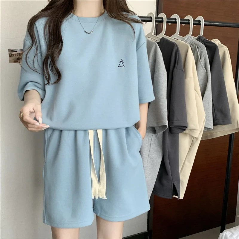 Summer Women's Casual Two-Piece Set: Loose Fit T-shirt and Shorts