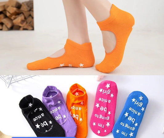 Spring and summer backless non-slip yoga socks indoor socks solid color dance training ladies socks