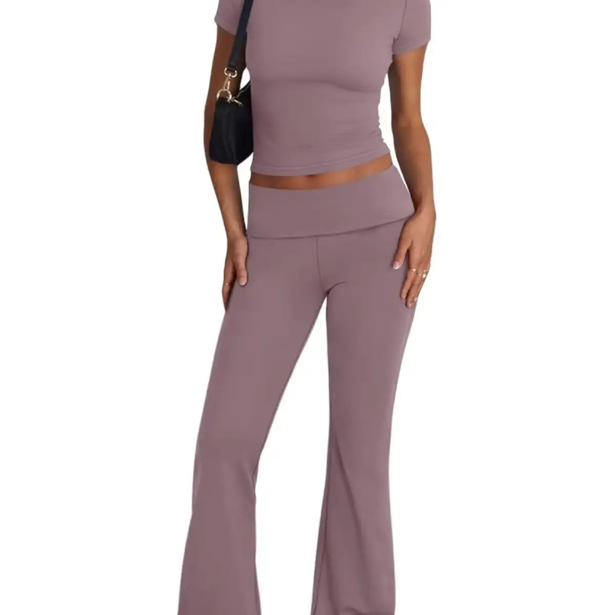 Stay Stylish this Summer with women summer suit Casual Wear Suit for Women - Short Sleeved Top and Folding Bell Pants