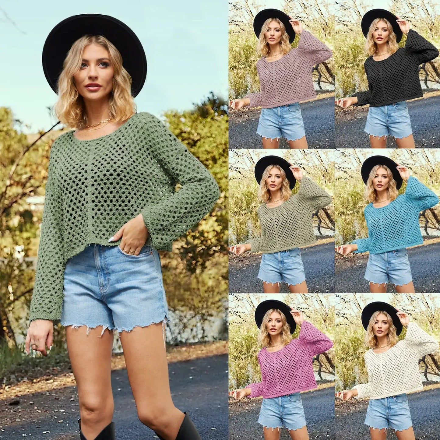 Stay Stylish and Cozy with Our 2024 Summer Long Sleeves Hollow Out Sweater - Perfect for Any Occasion!