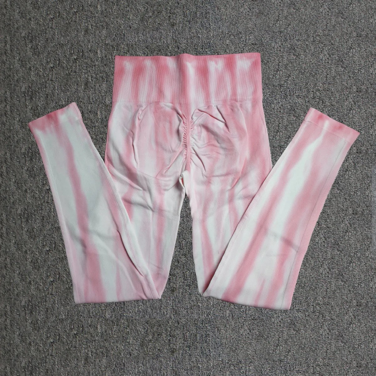 High Waist Women's Tie-Dye Yoga Pants - Peach Hip Gym Tights with Belly Tuck Feature for Running & Sports