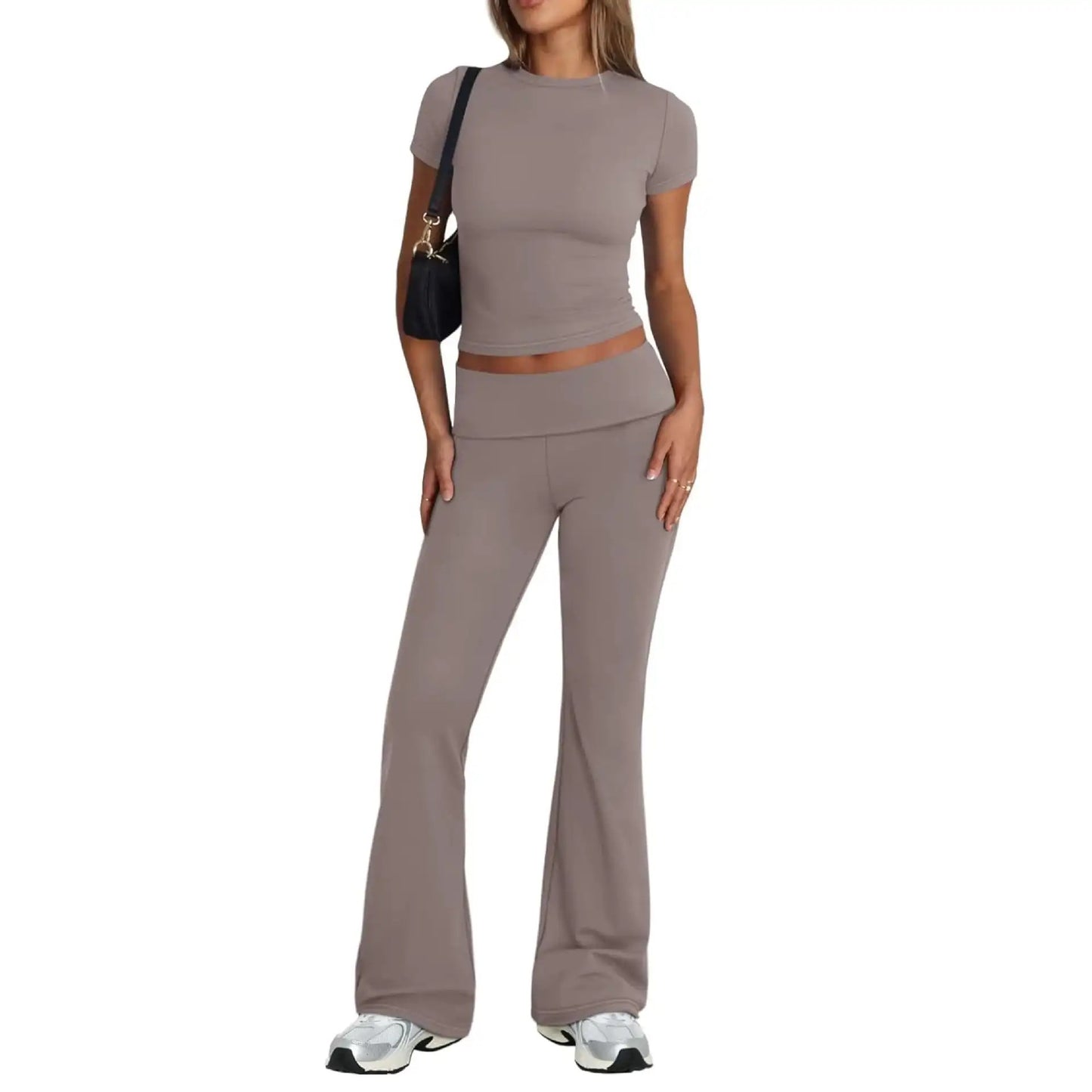 Stay Stylish this Summer with women summer suit Casual Wear Suit for Women - Short Sleeved Top and Folding Bell Pants
