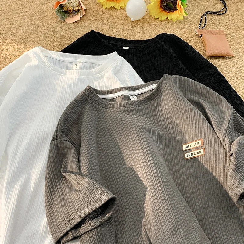 Men's Ice Silk T-shirt Short-sleeved Summer Loose Trendy Brand Personalized Simple Round Neck Men T Shirt