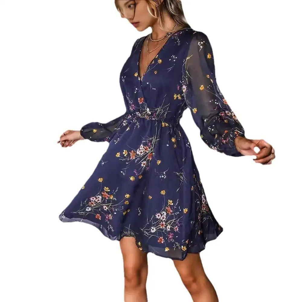 Floral Explosion: The Ultimate V-Neck Chiffon Dress for a Stylish Spring and Summer Look