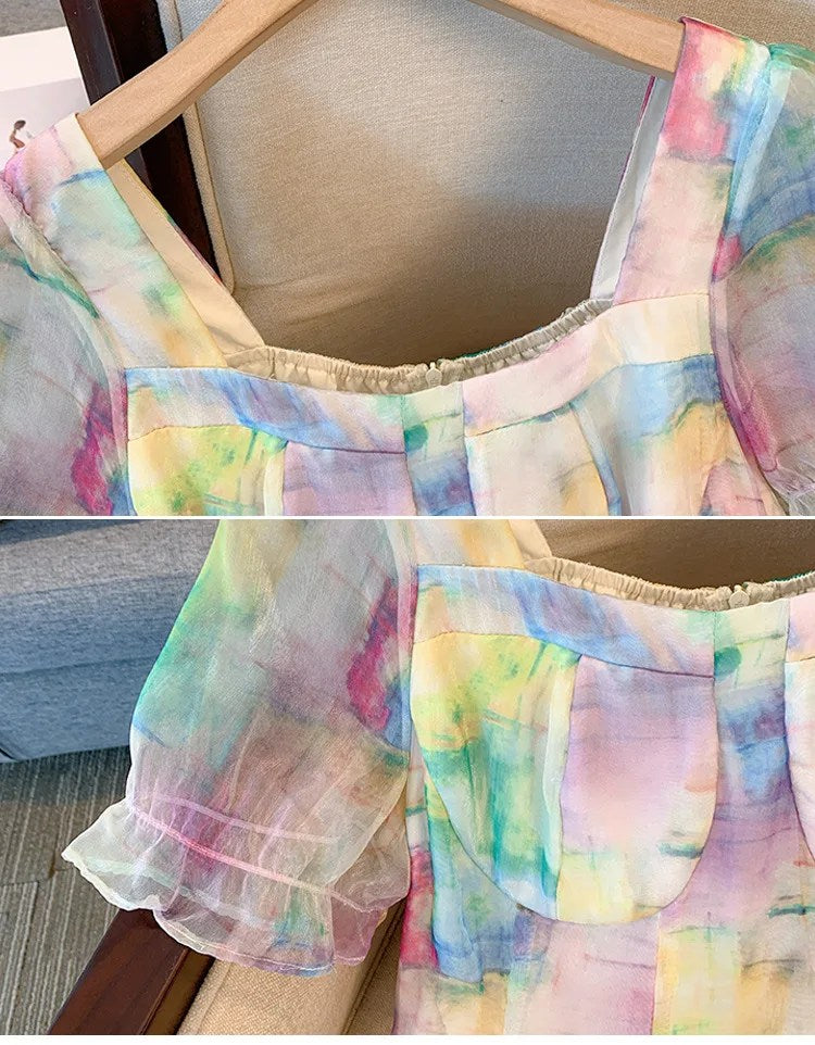 Rainbow Tie Dyed Skirt Summer Dress for Thick Lady Large Women - High End, Elegant, and Slim