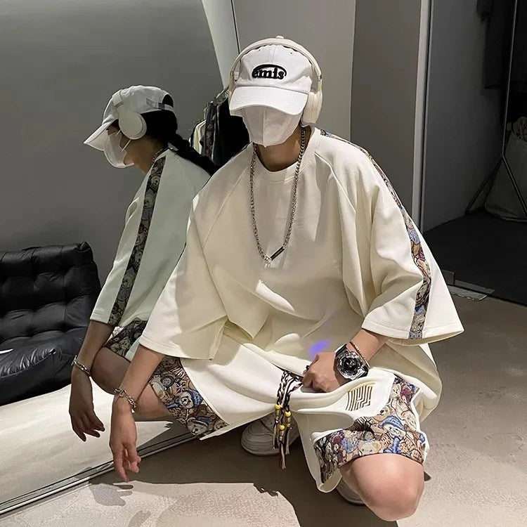 High-End Men's Summer Sportswear Suit: Trendy Brand T-Shirts and Shorts Two-Piece Set - Handsome Men's Clothing