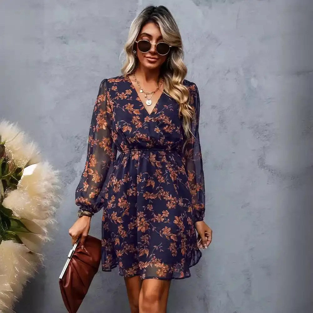 Floral Explosion: The Ultimate V-Neck Chiffon Dress for a Stylish Spring and Summer Look