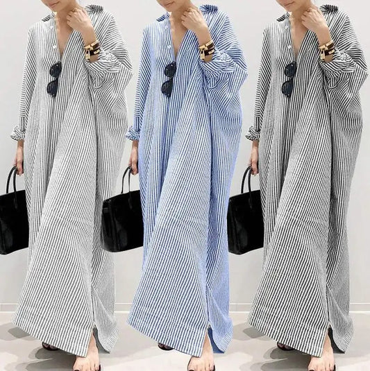 Upgrade Your Wardrobe with Stylish Striped Plus Size Long Skirts for Women - Perfect for Home, Breathable and Comfortable Nightdresses