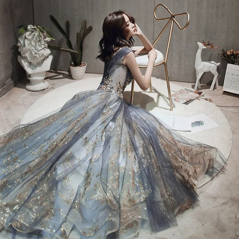 Evening dress women's banquet 2024 new sequined annual meeting host temperament long celebrity birthday party dress