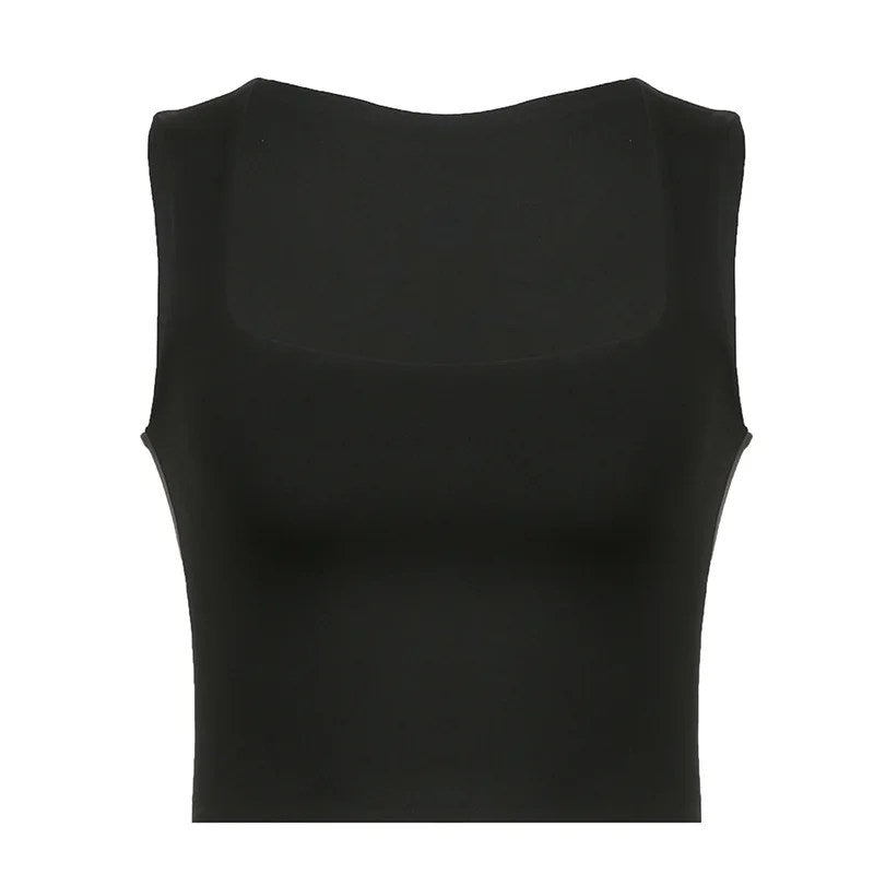 Spring Square Neck Tight Show Chest Women Sleeveless Tank Top | Street Style Fashion Spicy Girl Simple Top Lady Spring Summer Tops