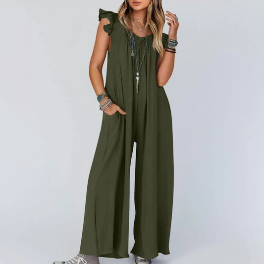 2024 Spring/Summer casual jumpsuits for Women's Jumpsuit: Stylish Pocket Long Casual Shoulder Strap Wide Leg Clothing