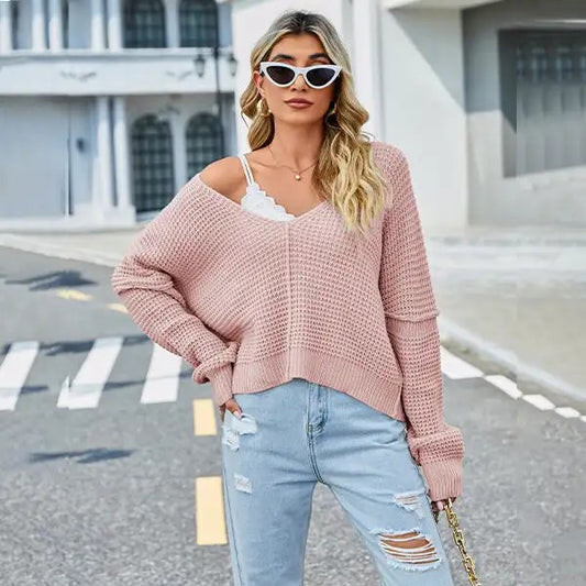 Upgrade Your Wardrobe with Our Versatile V-Neck Knit Tops for Women - Perfect for Spring and Autumn!